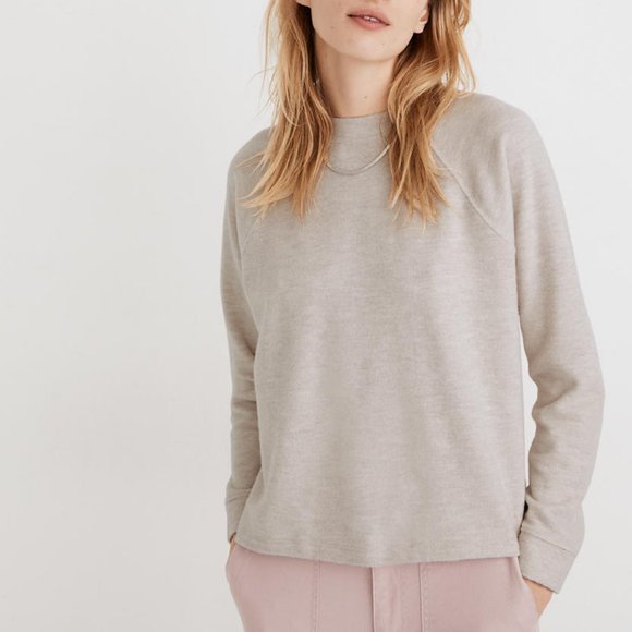 MADEWELL OATMEAL (RE)SOURCED PLUSH MOCKNECK BUTTON-BACK SWEATER TOP - Picture 2 of 5